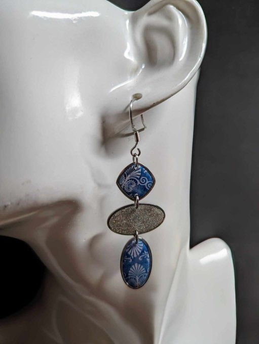 BOUCLES D'OREILLES TRIPTYQUE JEANS ARGENT