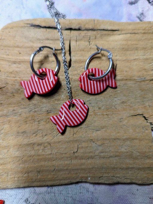 BOUCLES OREILLES REVERSIBLE ROUGE ET RAYURES