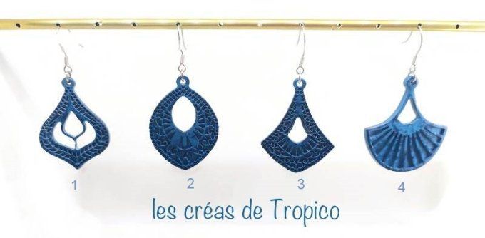 BOUCLES  D'OREILLES FIMO BAROQUE BLEU