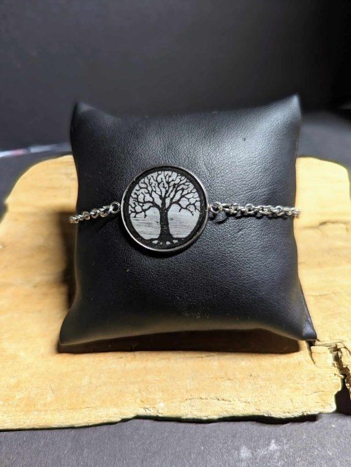 BRACELET FIMO GRIS ARBRE DE VIE