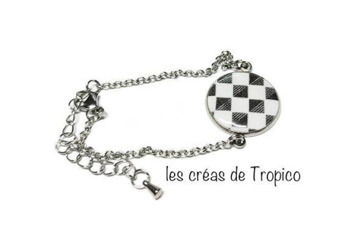 BRACELET FIMO NOIR BLANC VICHY CARREAU