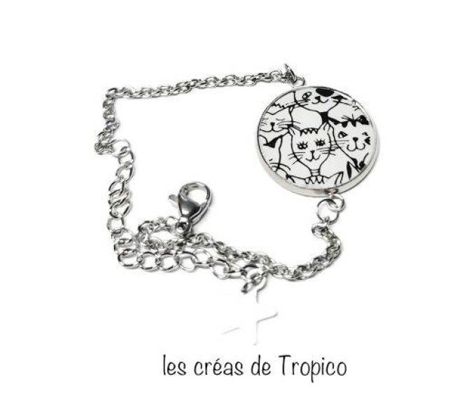 BRACELET FIMO NOIR BLANC CHAT