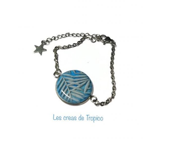 BRACELET FIMO FEUILLAGE BLEU