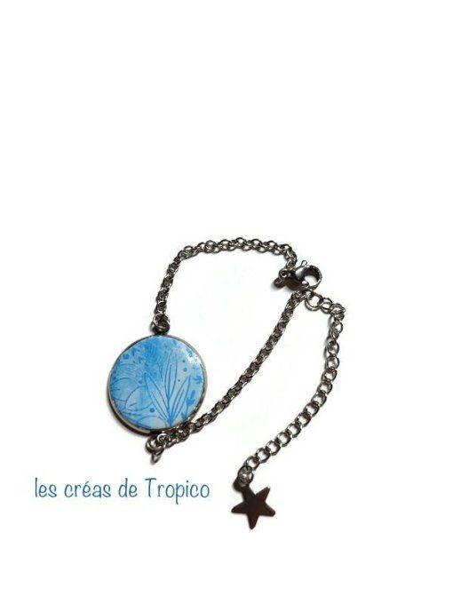 BRACELET FIMO FEUILLE BLEU