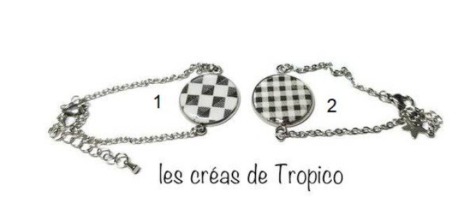 BRACELET FIMO NOIR BLANC VICHY CARREAU