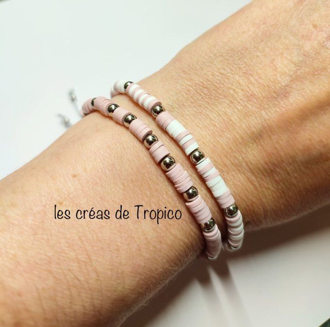 BRACELET FIMO HEISHI VIEUX ROSE