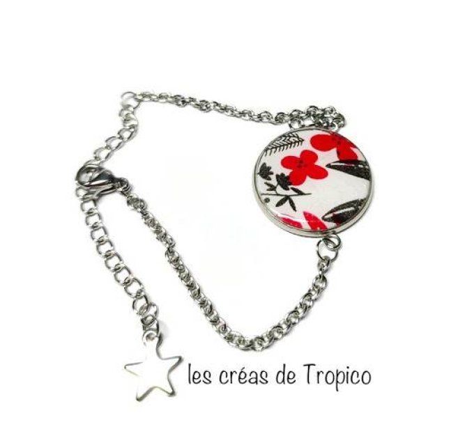 BRACELET FIMO ROUGE FLEUR CARRE