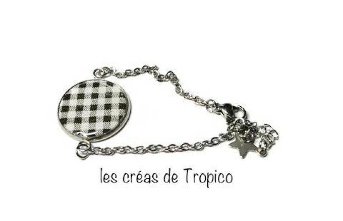 BRACELET FIMO NOIR BLANC VICHY CARREAU