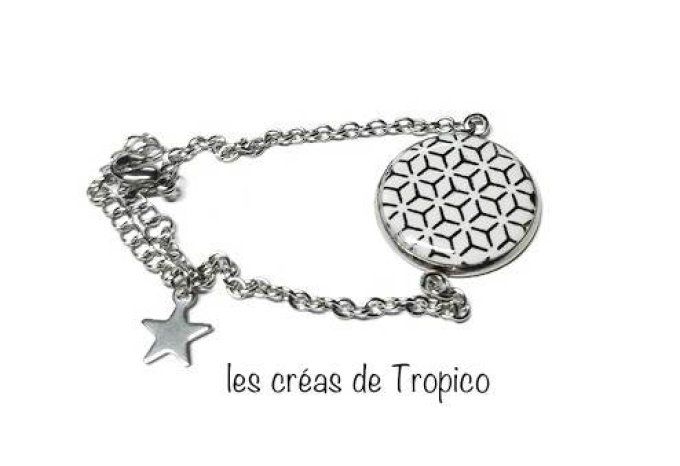 BRACELET FIMO NOIR BLANC CERCLE ETOILE