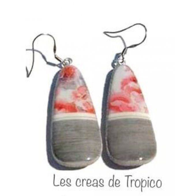 BOUCLES D'OREILLES FIMO BOIS FLEUR 