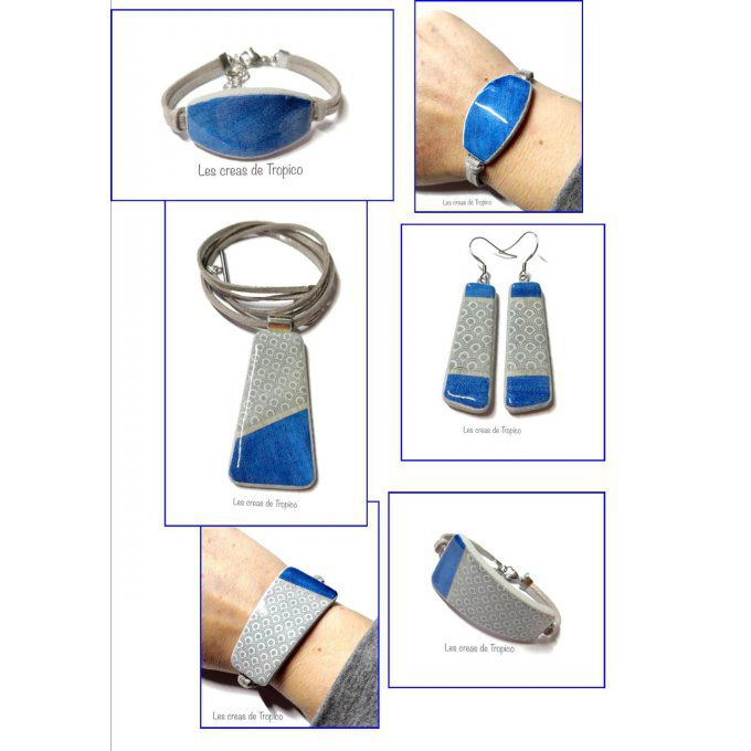 BRACELET FIMO JEANS BLEU GRIS