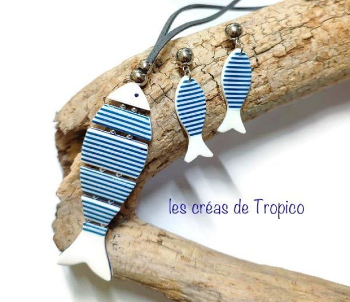 BOUCLES OREILLES FIMO SARDINE RAYURE