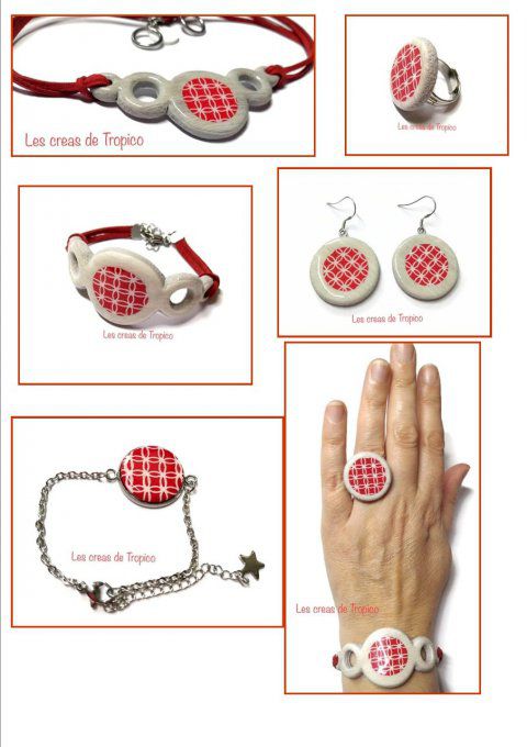 BRACELET FIMO GÉOMÉTRIE ROUGE