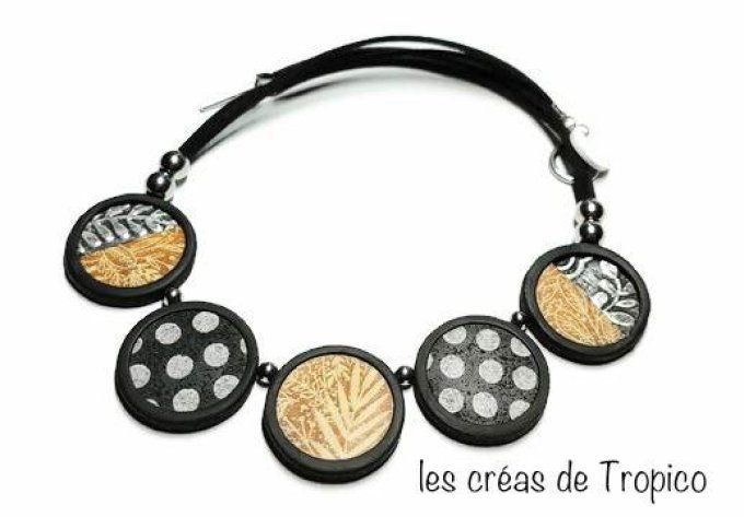 COLLIER FIMO BOIS FEUILLAGE