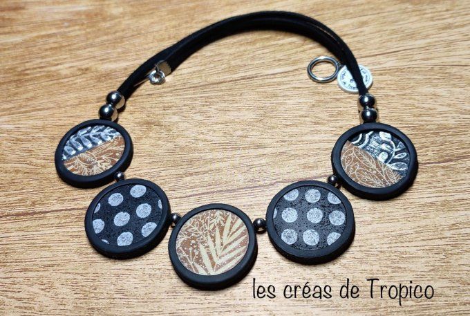 COLLIER FIMO BOIS FEUILLAGE