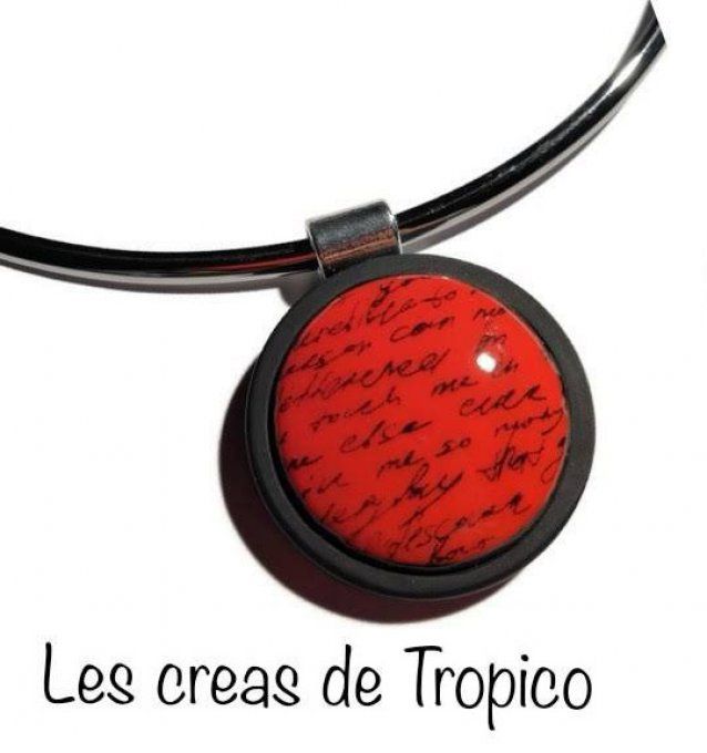 COLLIER OISEAU JEANS ROUGE ECRITURE