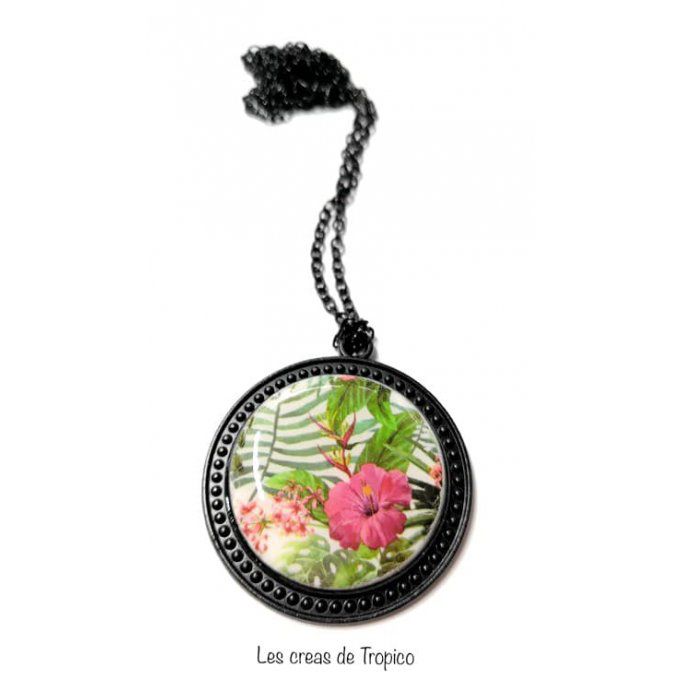 COLLIER FIMO NOIR FLEUR EXOTIQUE 