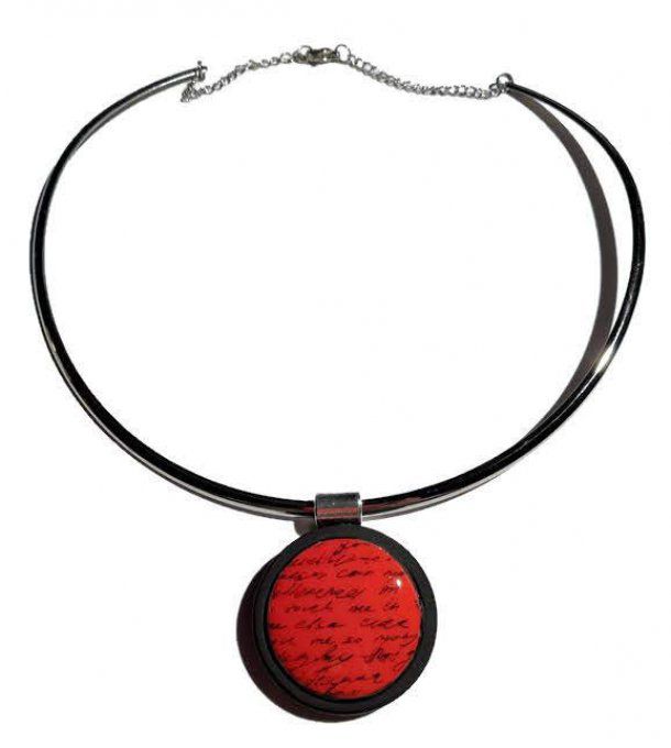 COLLIER OISEAU JEANS ROUGE ECRITURE