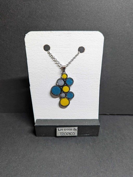 COLLIER PENDENTIF ROND BLEU JAUNE