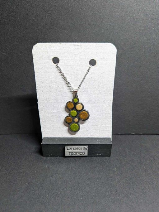 COLLIER PENDENTIF ROND MARRON VERT