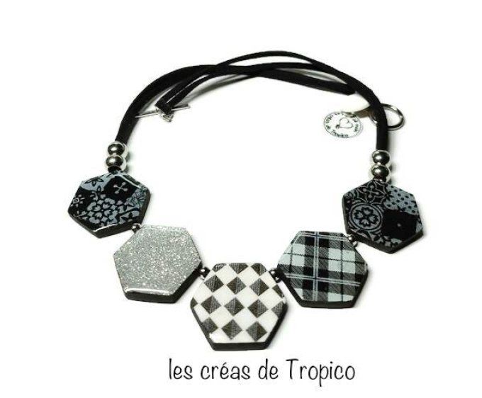 COLLIER FIMO FESTIF HEXAGONE