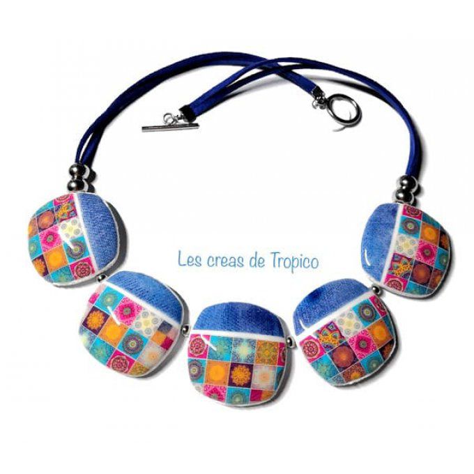 COLLIER FIMO JEANS MULTI MOTIF