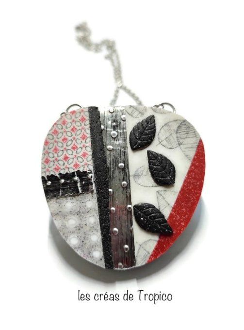 COLLIER  FIMO FEUILLE ROUGE