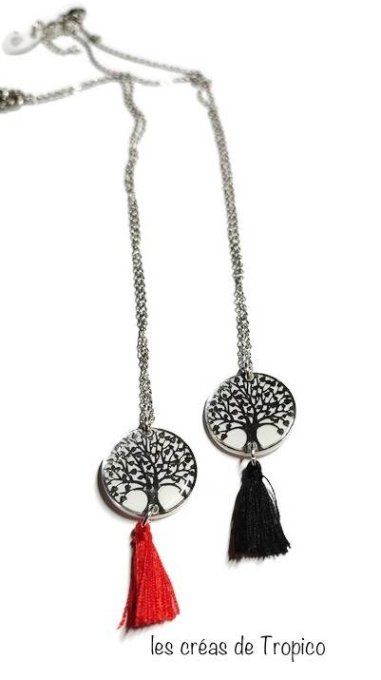 COLLIER PENDENTIF ARBRE DE VIE POMPON