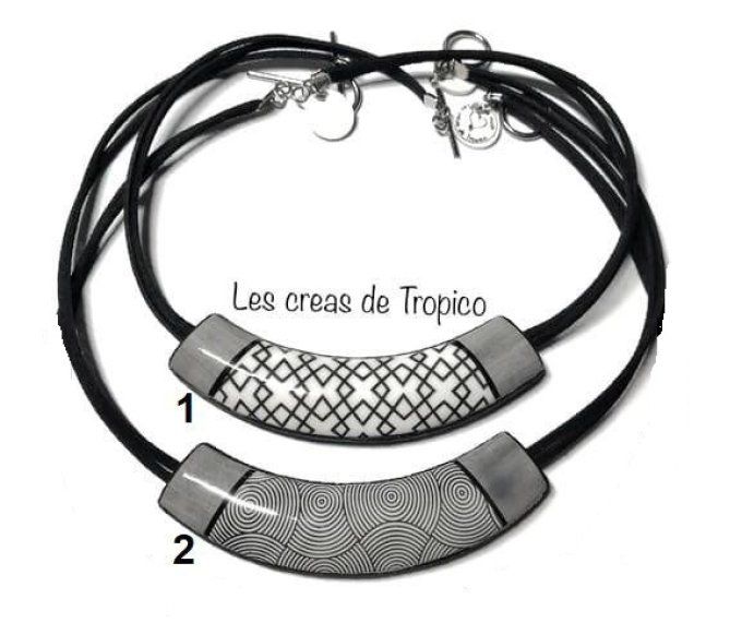 COLLIER TORQUE NOIR  BLANC GÉOMÉTRIE