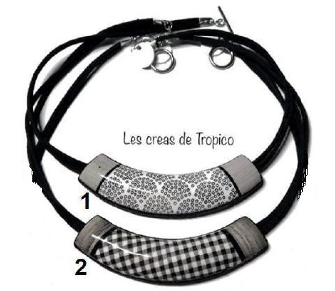 COLLIER TORQUE NOIR ET BLANC VICHY ROND