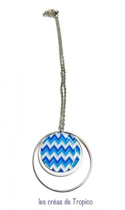 COLLIER FIMO PENDENTIF ZEBRURE BLEU