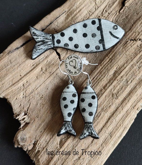 BOUCLES OREILLES FIMO SARDINE POIS