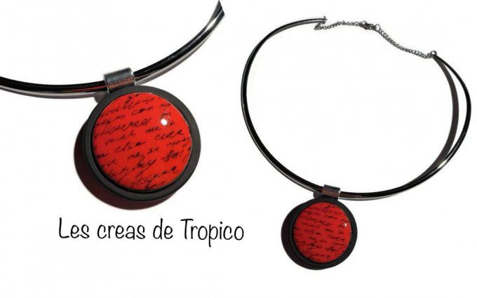 COLLIER OISEAU JEANS ROUGE ECRITURE