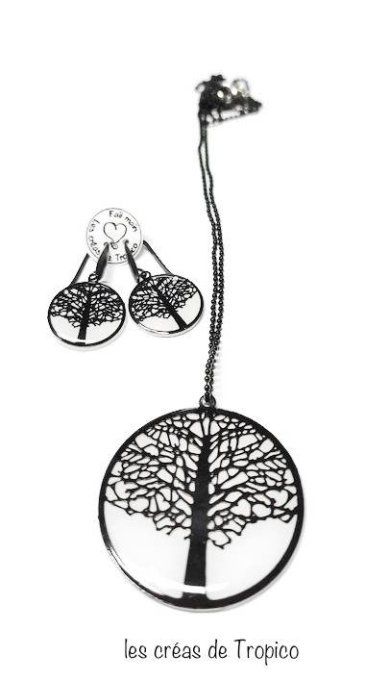 BOUCLES D'OREILLES FIMO ESTAMPE ARBRE DE VIE BLANC