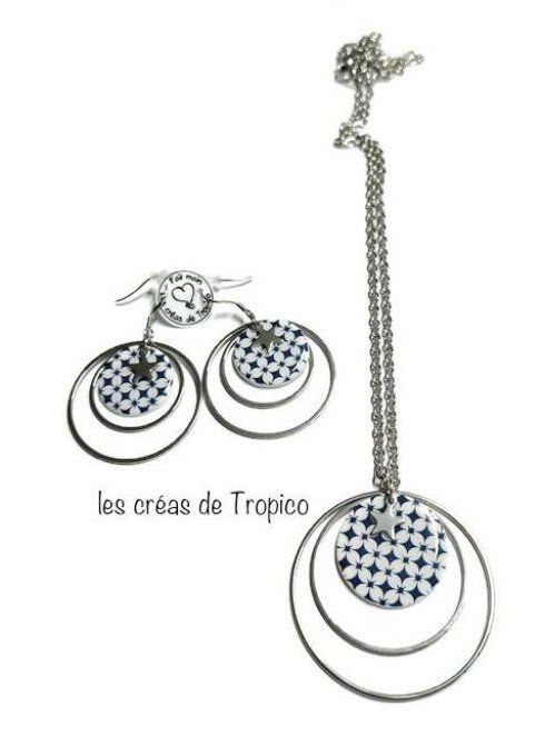 BOUCLES D'OREILLES CARREAU ETOILE BLEU