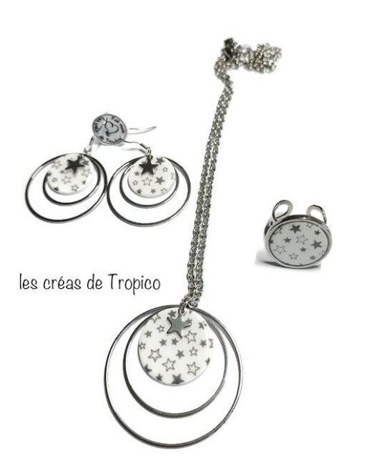 BOUCLES D'OREILLES CERCLE ETOILE GRIS