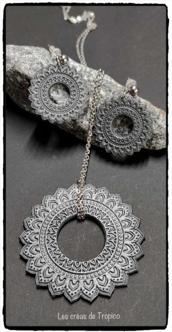 COLLIER  FIMO   MANDALA ARGENT