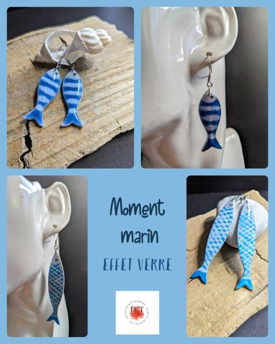 BOUCLES OREILLES FIMO SARDINE BLEU