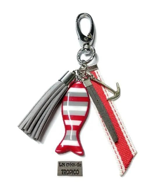 BIJOU DE SAC FIMO SARDINE ROUGE RAYURE ANCRE