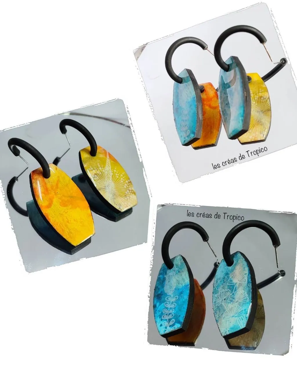 BOUCLES OREILLES REVERSIBLE BLEU JAUNE