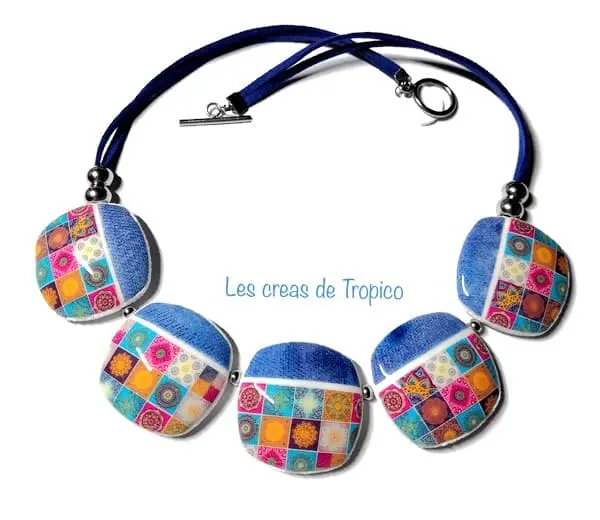 COLLIER FIMO JEANS MULTI MOTIF
